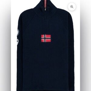 Amundsen Mens Large Navy Norwegian Ski Sweater Merino Wool.